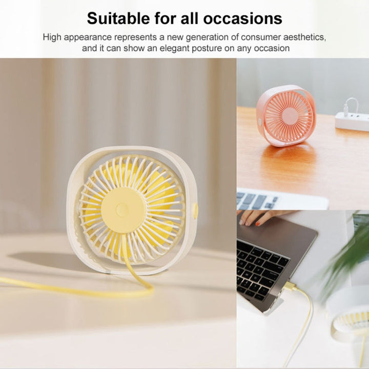 360 Grad Rotasjon Vind 3 Hastigheter Mini USB Skrivebordsvifte (Rosa) | Luvikno