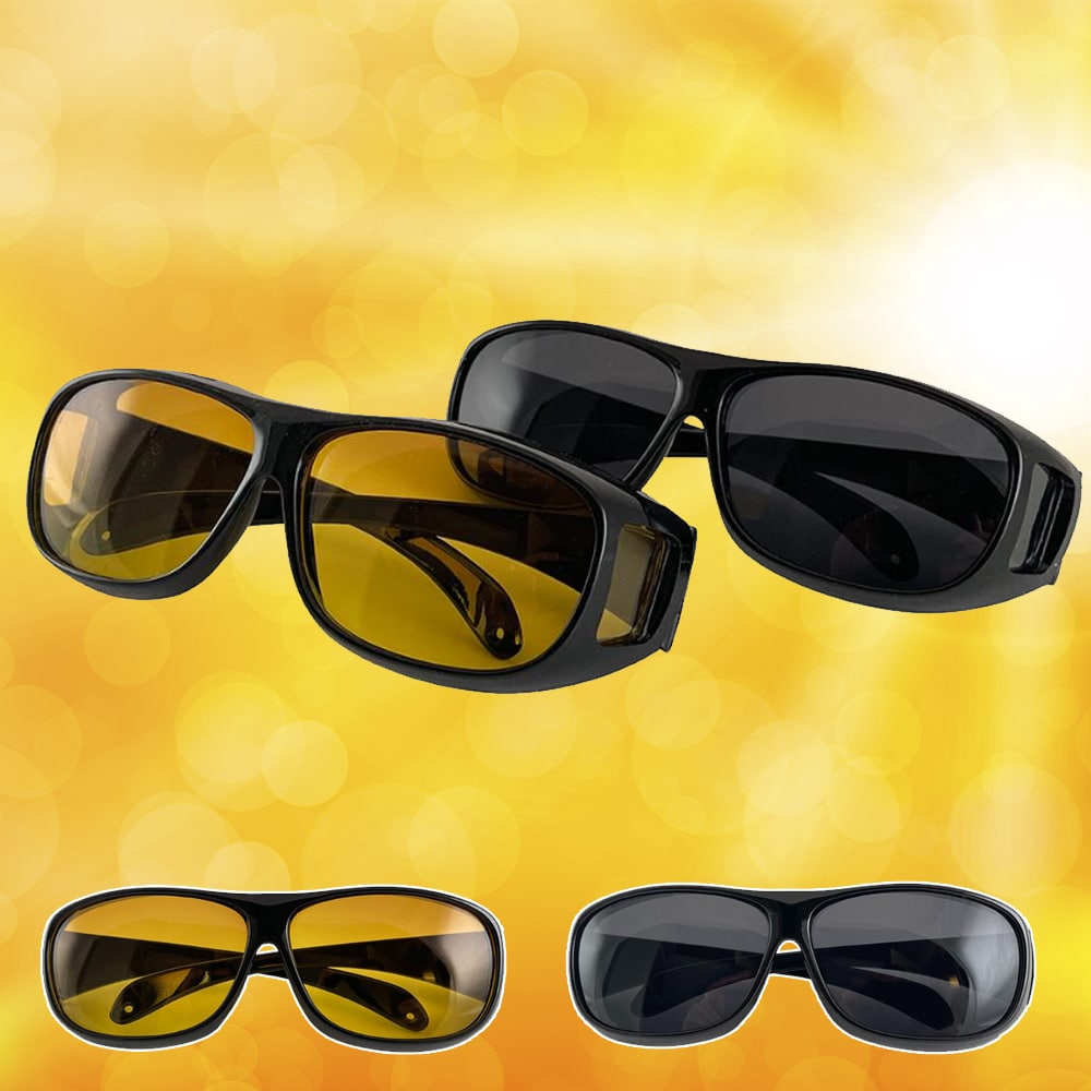 HD-Vision Briller - 2 stk Dag + Natt polariserte briller (perfekte som bil-, sports-, nattkjøring- & UV-solbriller) | Luvikno