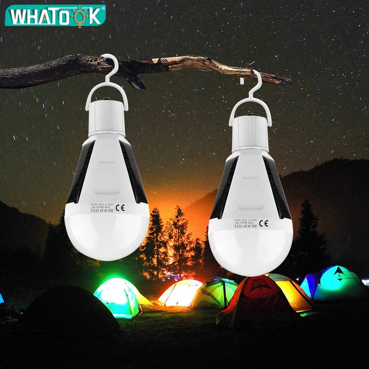 Luvikno | Solonight Solcelle LED-pære med E27 sokkel | 7W/12W | Oppladbar & Vanntett | For Camping, Hage & Nødbelysning