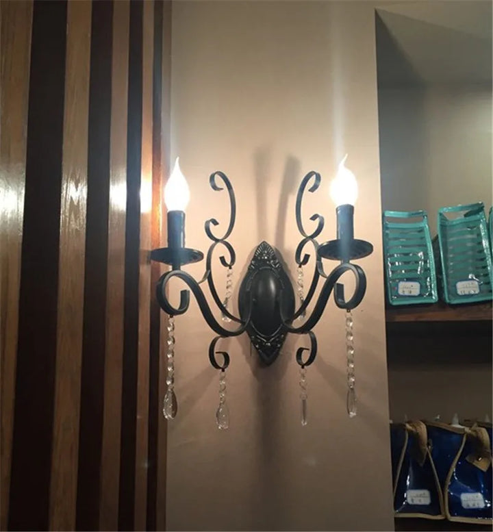 CrystalGlow Vegglampe - Vintage Black LED Belysning Luvikno