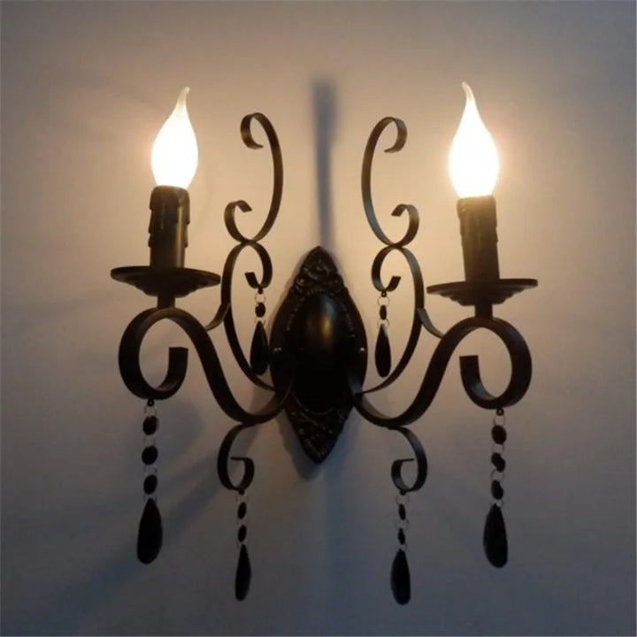 CrystalGlow Vegglampe - Vintage Black LED Belysning Luvikno