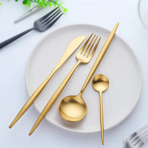 VédaTable 24-delt middagssett – Moderne rustfritt stål eleganse | Luvikno