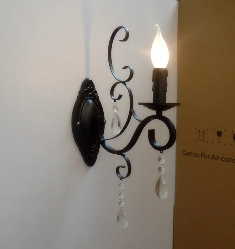 CrystalGlow Vegglampe - Vintage Black LED Belysning Luvikno
