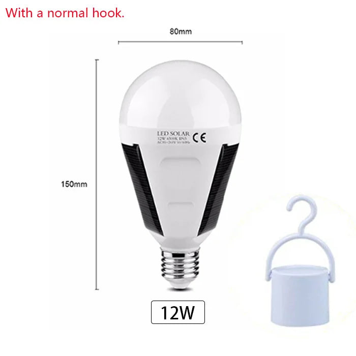 Luvikno | Solonight Solcelle LED-pære med E27 sokkel | 7W/12W | Oppladbar & Vanntett | For Camping, Hage & Nødbelysning