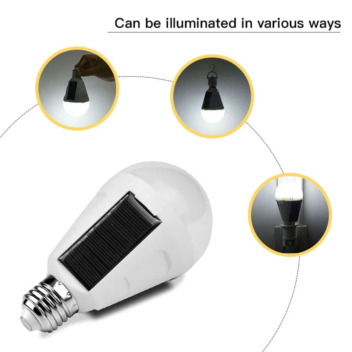 Luvikno | Solonight Solcelle LED-pære med E27 sokkel | 7W/12W | Oppladbar & Vanntett | For Camping, Hage & Nødbelysning