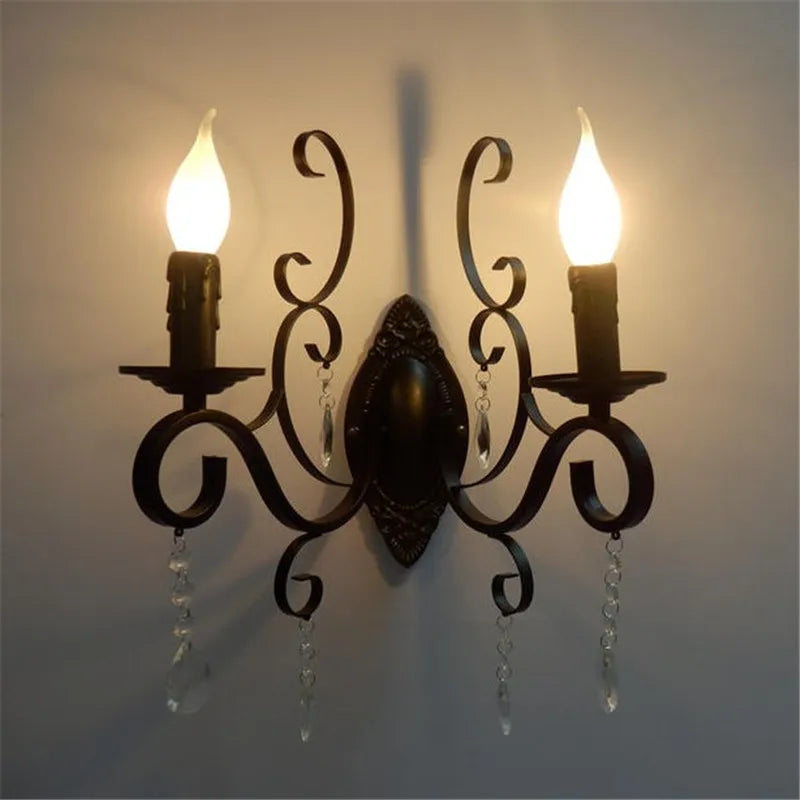 CrystalGlow Vegglampe - Vintage Black LED Belysning Luvikno
