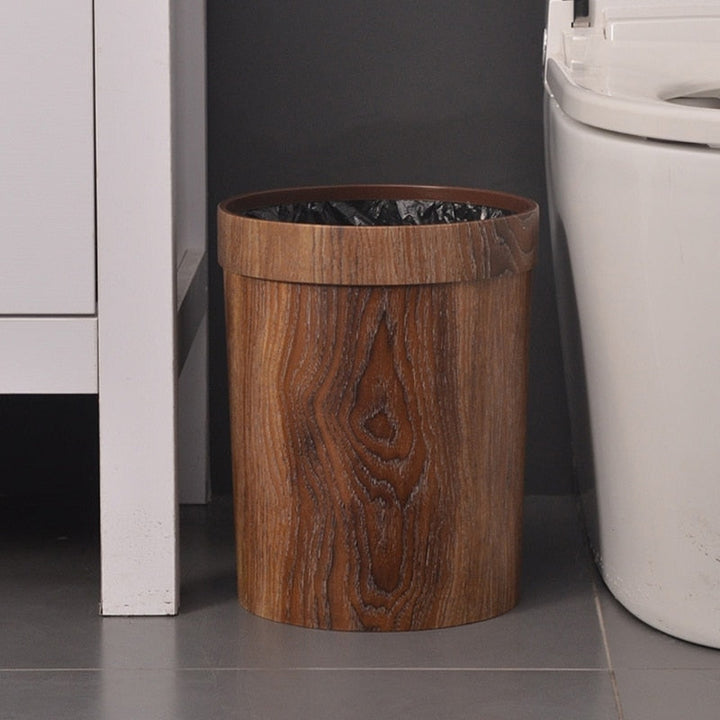 Elegant Retro Wood Grain Trash Can | Luvikno