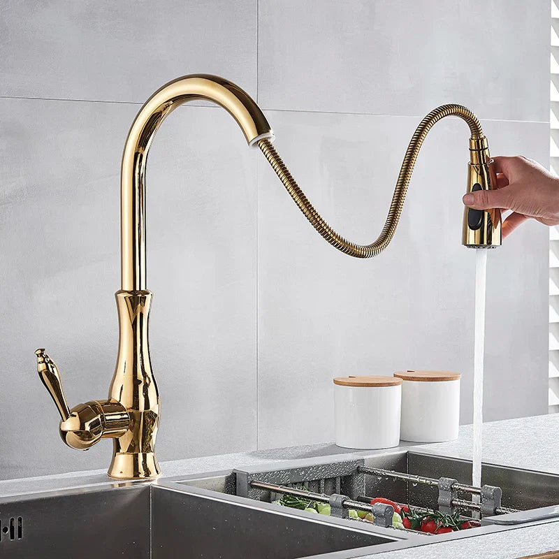 Luvikno | GlamFaucet Kjøkkenkran - Luksus Gylden Kjøkkenmikserkran