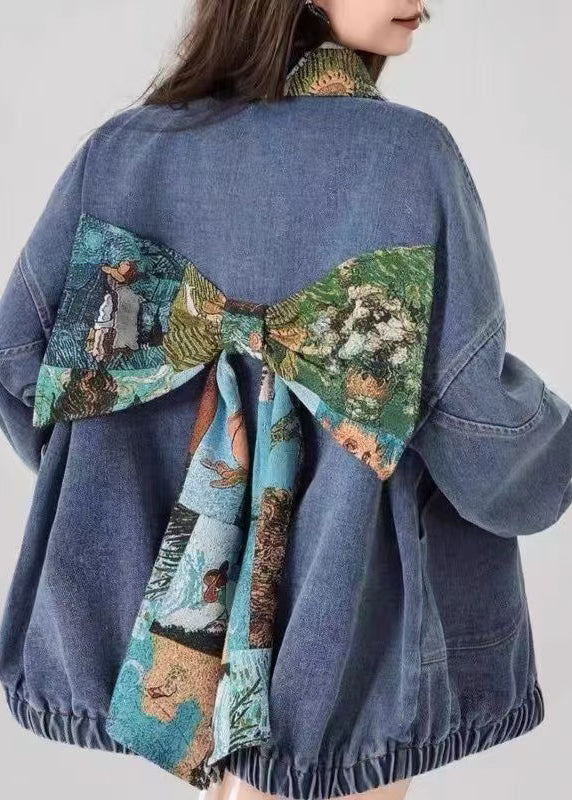 Luvik | Blå Peter Pan Krage Lomme Sammet Patcher Denimjakke