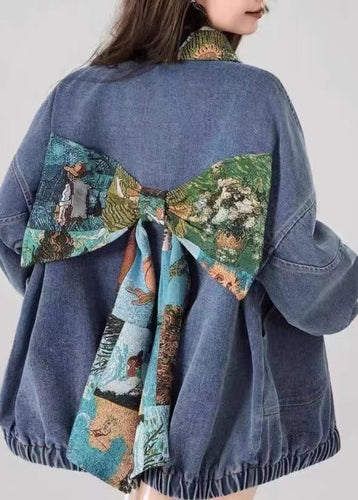 Luvik | Blå Peter Pan Krage Lomme Sammet Patcher Denimjakke