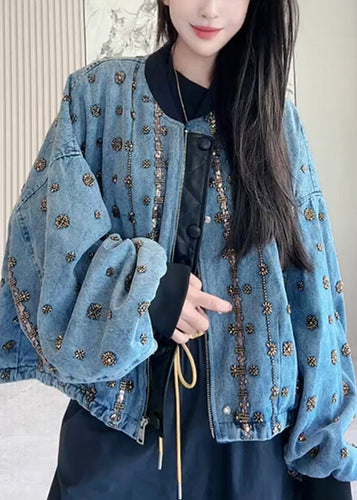 Luvik | Helmi denimpatchworkjakke med blå glidelås