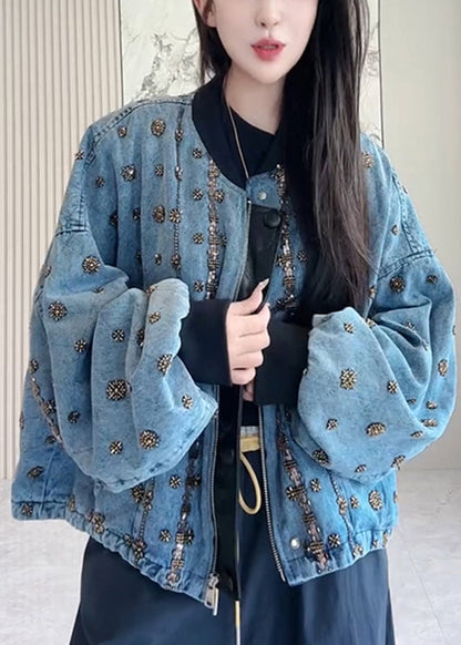 Luvik | Helmi denim patchwork takki sinisellä vetoketjulla