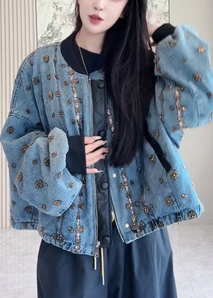 Luvik | Helmi denim patchwork takki sinisellä vetoketjulla