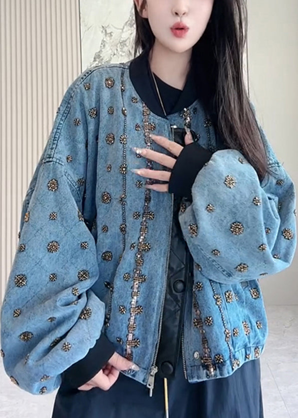 Luvik | Helmi denim patchwork takki sinisellä vetoketjulla