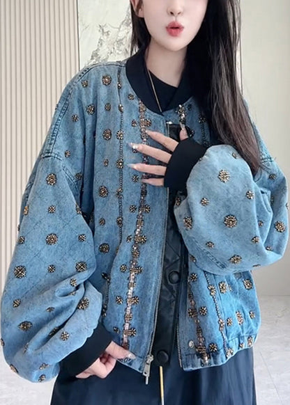 Luvik | Helmi denim patchwork takki sinisellä vetoketjulla