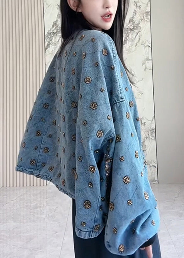 Luvik | Helmi denimpatchworkjakke med blå glidelås