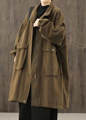 Luvik | Løs sokkete brun trenchcoat med glidelåslommer