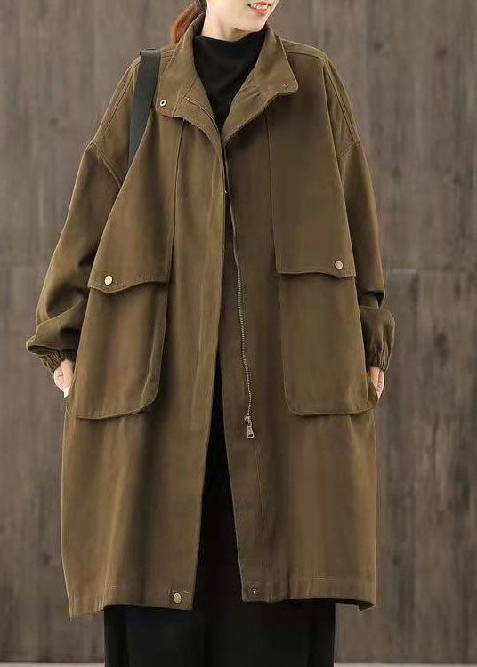 Luvik | Løs sokkete brun trenchcoat med glidelåslommer