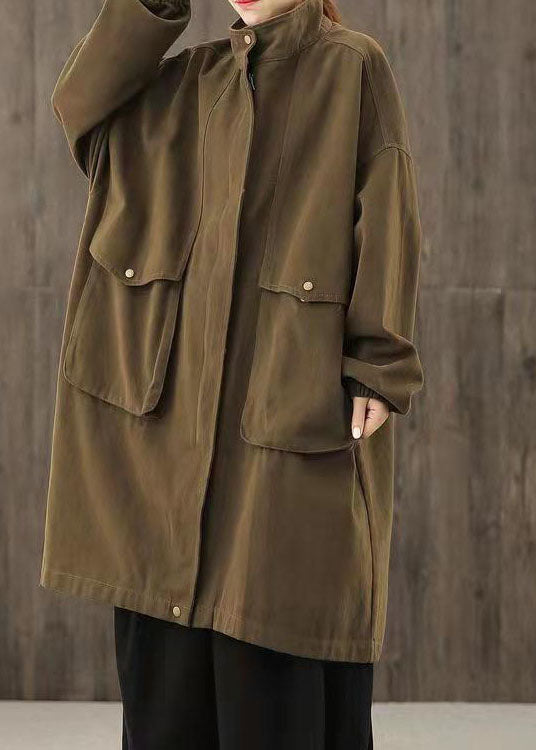 Luvik | Løs sokkete brun trenchcoat med glidelåslommer