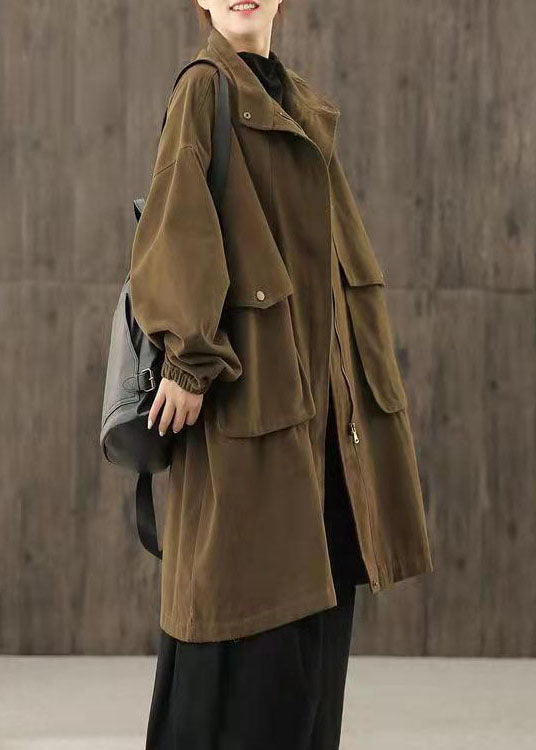 Luvik | Løs sokkete brun trenchcoat med glidelåslommer