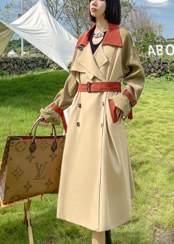 Luvik | Khaki Vesker Patchwork Knapper Bindende Belte Langermede Jakker Trenchcoats