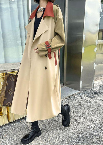 Luvik | Khaki Vesker Patchwork Knapper Bindende Belte Langermede Jakker Trenchcoats