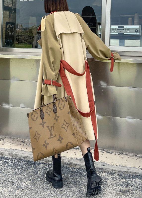 Luvik | Khaki Vesker Patchwork Knapper Bindende Belte Langermede Jakker Trenchcoats
