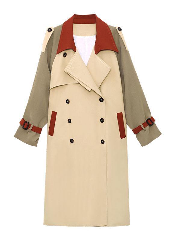 Luvik | Khaki Vesker Patchwork Knapper Bindende Belte Langermede Jakker Trenchcoats