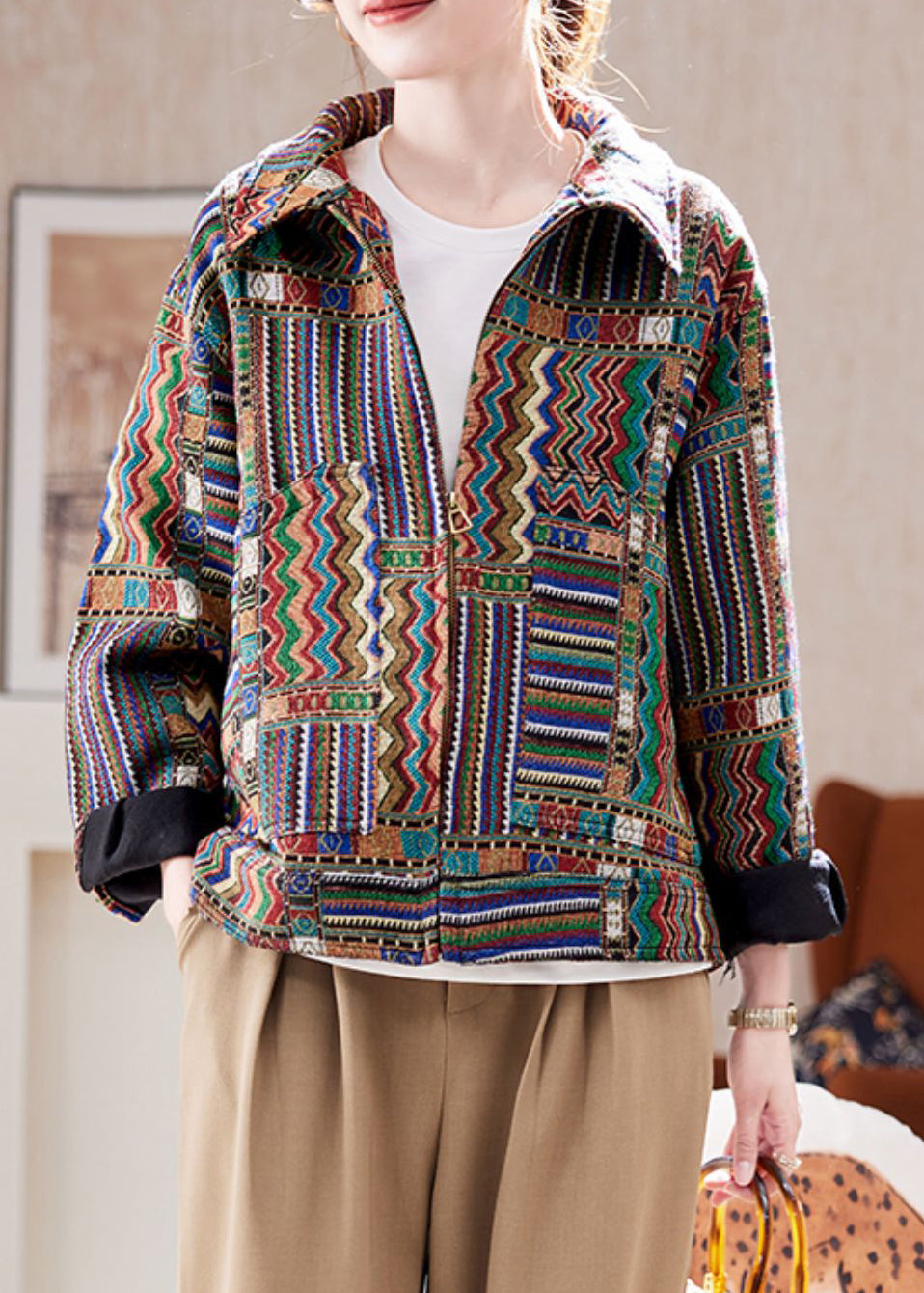 Luvik | Vetoketjulla varustettu Peter Pan -kauluksellinen takki