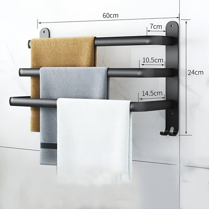 HangEase 3-lags veggmontert håndklehylle – Aluminium plassbesparende design | Luvikno
