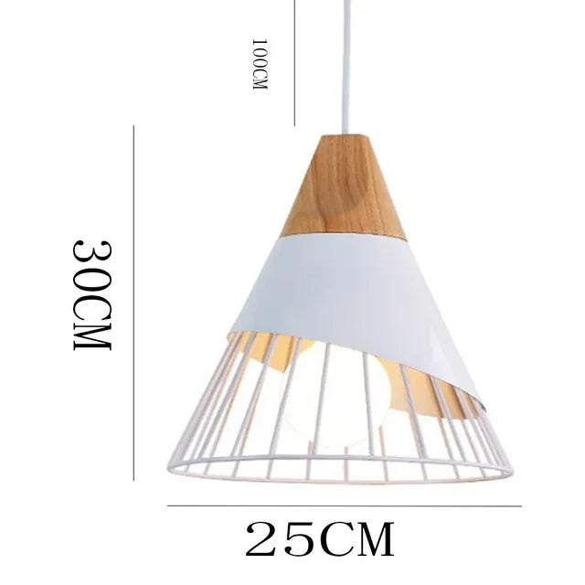 Vintage pendellampe med kabel – Industriell hengelampe laget av metall og tre | Luvikno