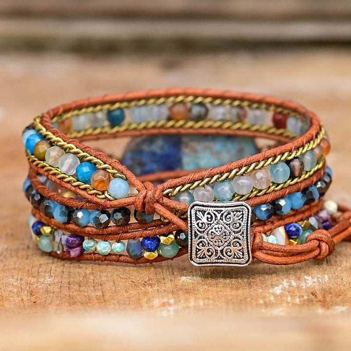 Elegant Turkis Hamsa Wrap Armbånd - Soraya i Blå Luvikno