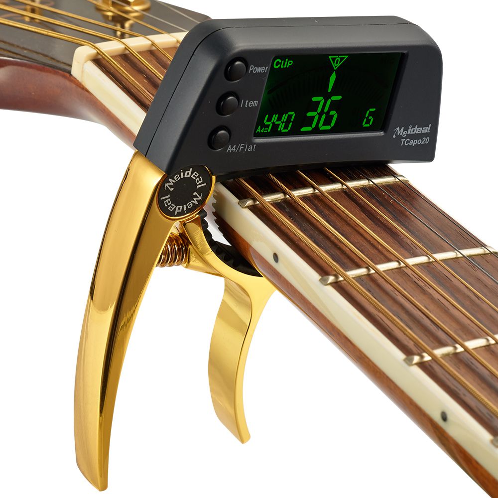 Capo & Tuner "TuneGrip" – 2-i-1 gitar tilbehør med LCD-skjerm | Luvikno