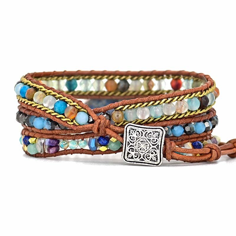 Elegant Turkis Hamsa Wrap Armbånd - Soraya i Blå Luvikno
