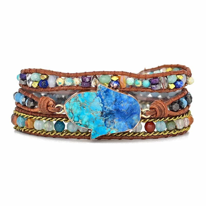 Elegant Turkis Hamsa Wrap Armbånd - Soraya i Blå Luvikno