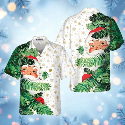 Luvik | Tervehdys Santa Joulukuusen Takana Jouluhavaijapaita, Suloinen Joulupukin Havaijapaita