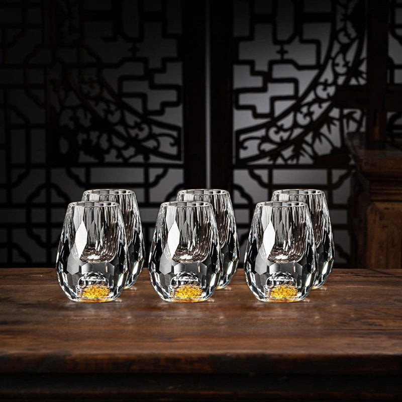 Luvikno | Luksus krystallglass med gullflak – Håndlaget – Sett med 2 – For whisky og premium drikkevarer