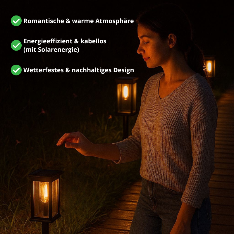 Luvikno | Solhage Veibelys | Automatisk Dusk Sensor | IP65 Vanntett | Varm Hvit LED | 12t Driftstid | Sett med 2
