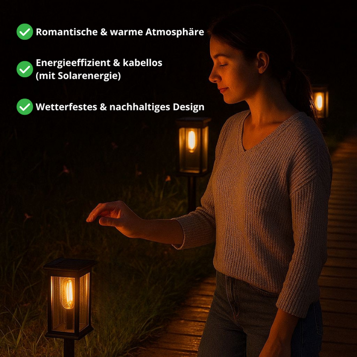 Luvikno | Solhage Veibelys | Automatisk Dusk Sensor | IP65 Vanntett | Varm Hvit LED | 12t Driftstid | Sett med 2