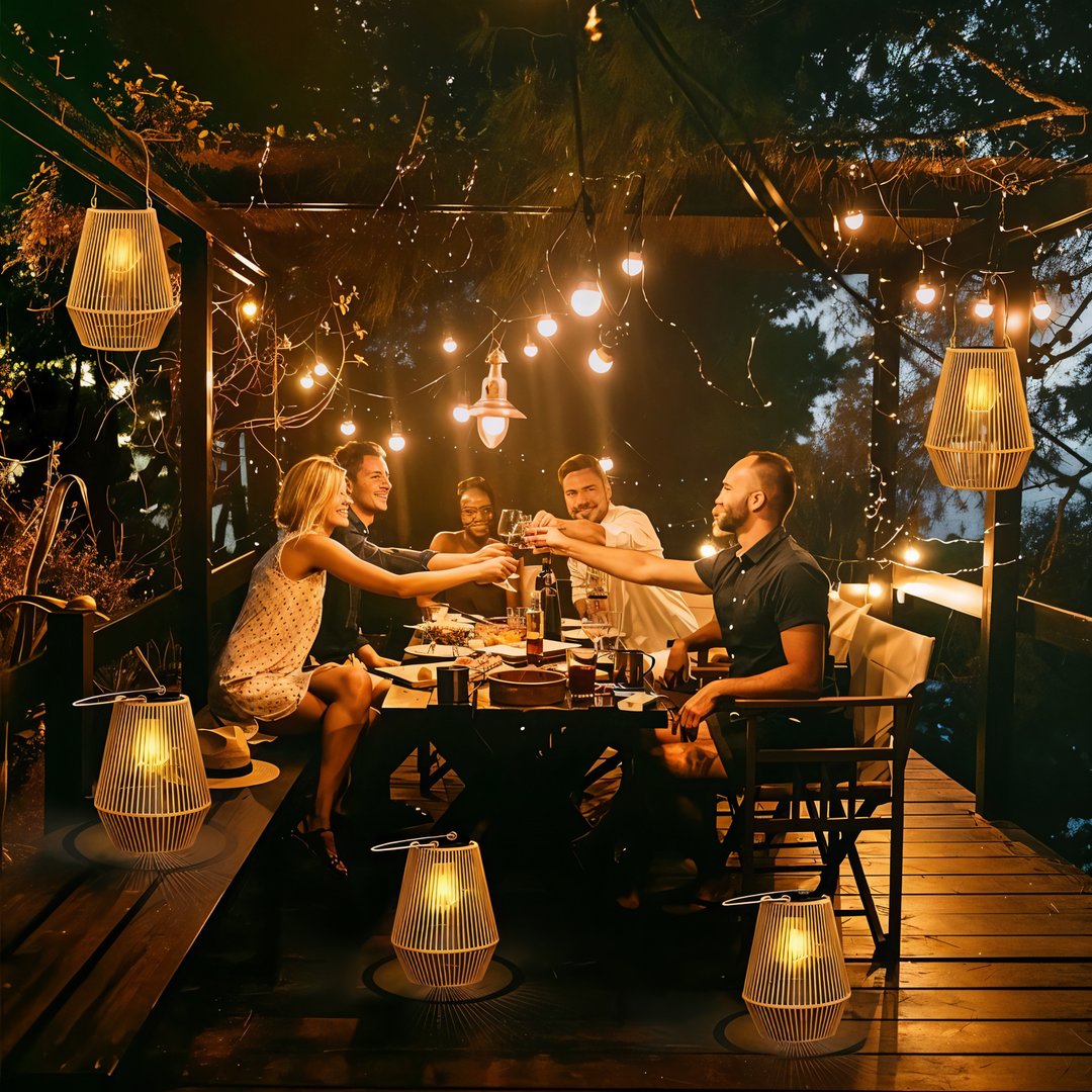 Luvikno | Luminara Naturlig Lys Solbambuslampe | Håndvevd & Værbestandig | 12 timer. Lysvarighet | Naturlig Design