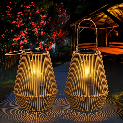 Luvikno | Luminara Naturlig Lys Solbambuslampe | Håndvevd & Værbestandig | 12 timer. Lysvarighet | Naturlig Design