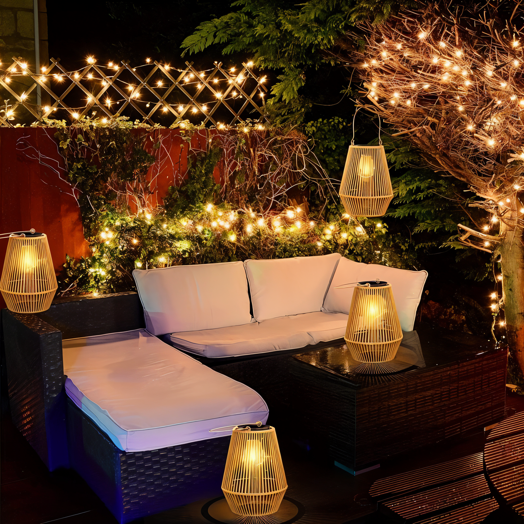 Luvikno | Luminara Naturlig Lys Solbambuslampe | Håndvevd & Værbestandig | 12 timer. Lysvarighet | Naturlig Design