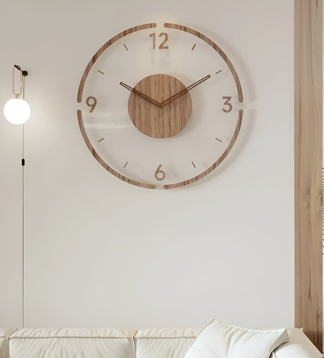 ClearWood Transparent Veggklokke – Stille Kvarts med Tre detaljer | Luvikno