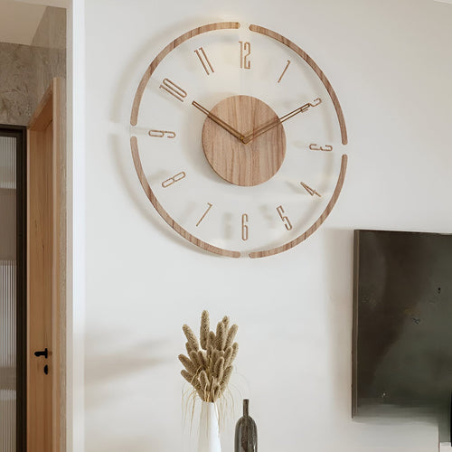 ClearWood Transparent Veggklokke – Stille Kvarts med Tre detaljer | Luvikno