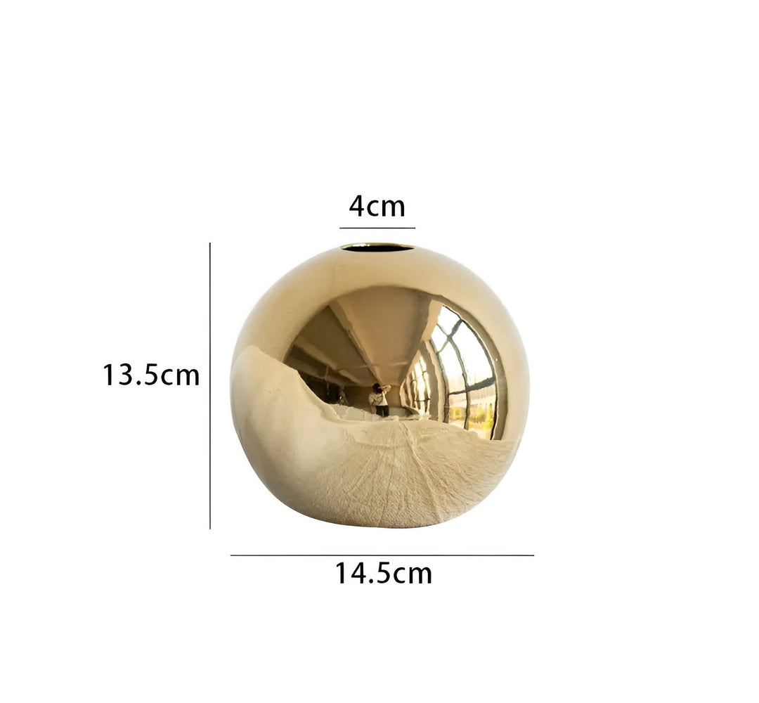 Luvikno | Keramikk vase Aurelia Gold | Rund form med glanset finish | Tidløst elegant & allsidig | For blomster & dekor