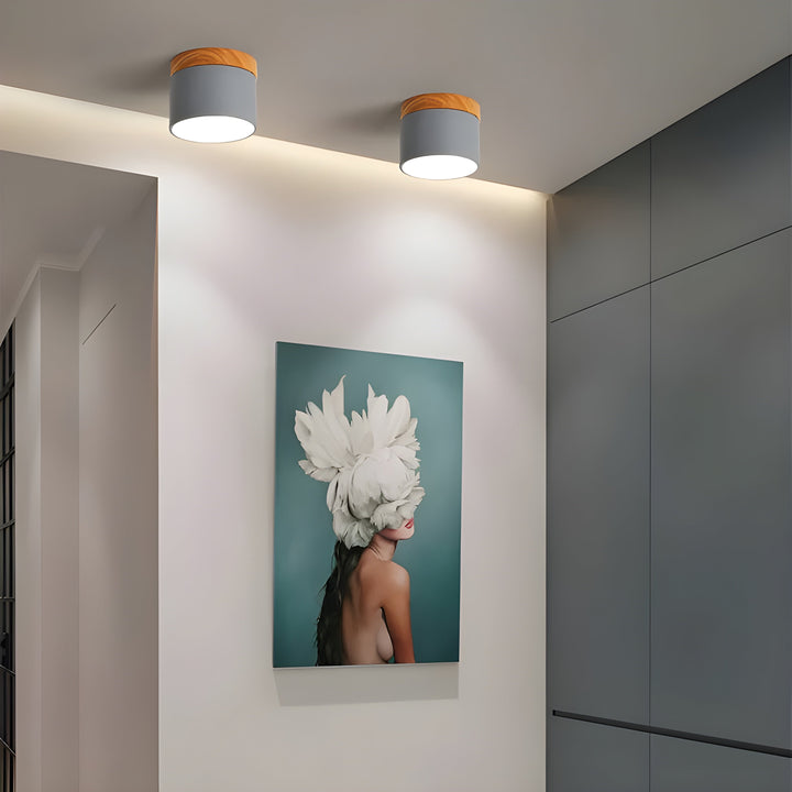 LED Taklampe i Sylinder Form – Varmt Lys i Vintage Industrielt Design | Med Dekorativt Tre Detalj | Luvikno