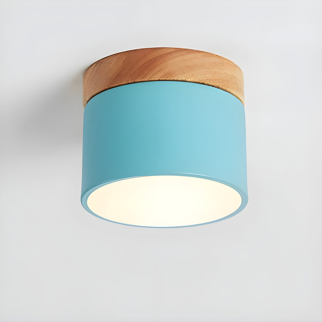 LED Taklampe i Sylinder Form – Varmt Lys i Vintage Industrielt Design | Med Dekorativt Tre Detalj | Luvikno