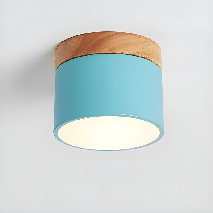 LED Taklampe i Sylinder Form – Varmt Lys i Vintage Industrielt Design | Med Dekorativt Tre Detalj | Luvikno