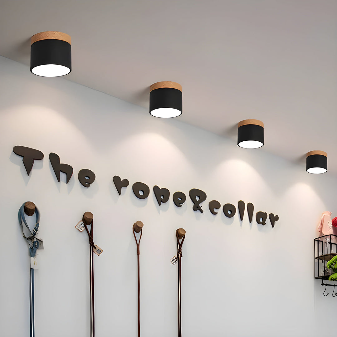 LED Taklampe i Sylinder Form – Varmt Lys i Vintage Industrielt Design | Med Dekorativt Tre Detalj | Luvikno