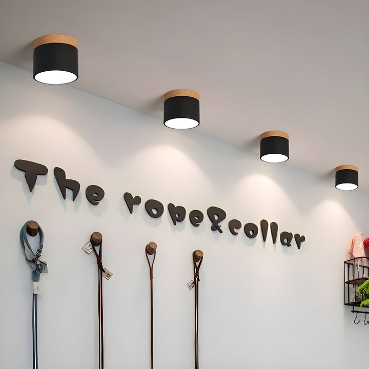 LED Taklampe i Sylinder Form – Varmt Lys i Vintage Industrielt Design | Med Dekorativt Tre Detalj | Luvikno